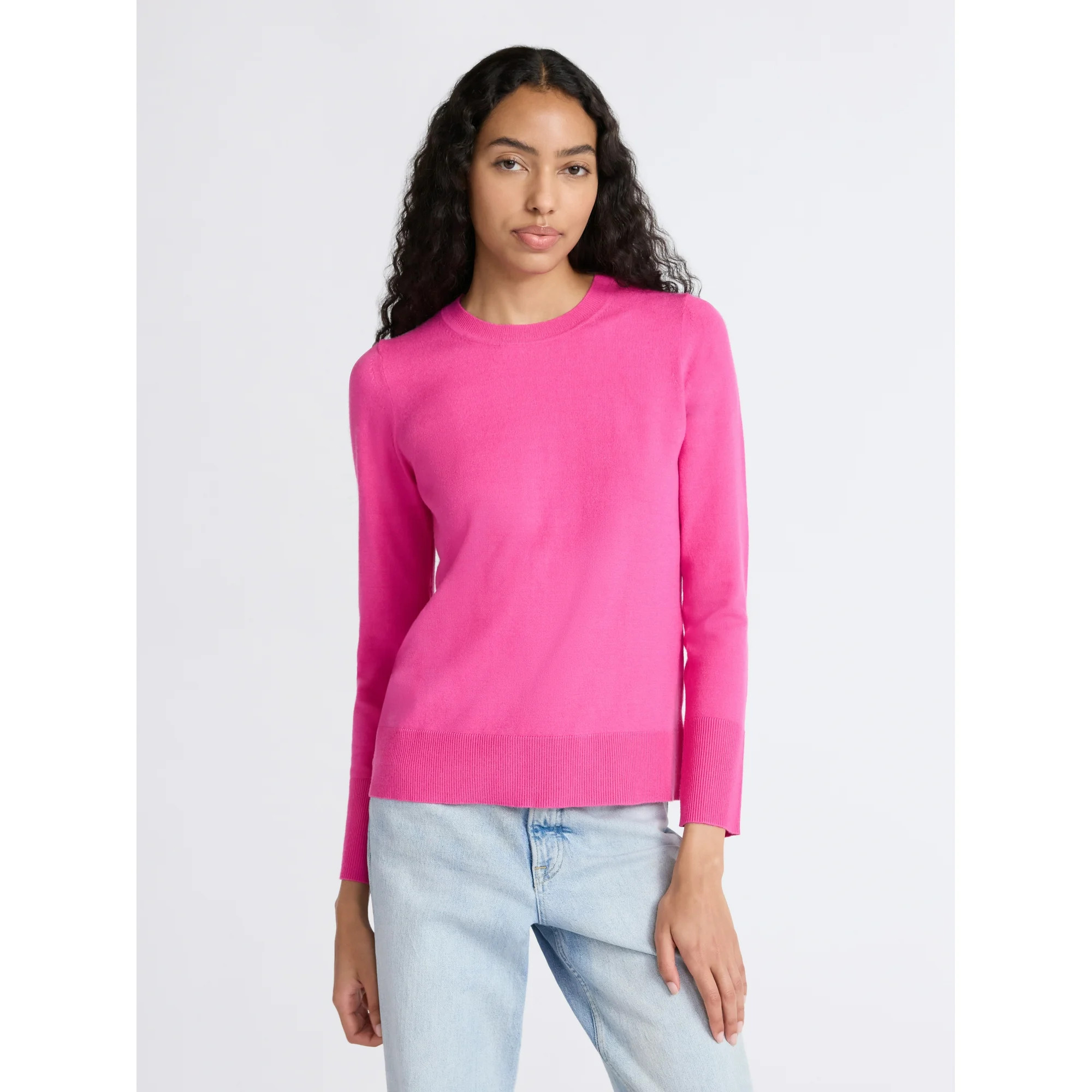 Free Assembly Women's and Women's Plus Cozy Yarn Crewneck Sweater with Long Sleeves. Lightweight,... | Walmart (US)