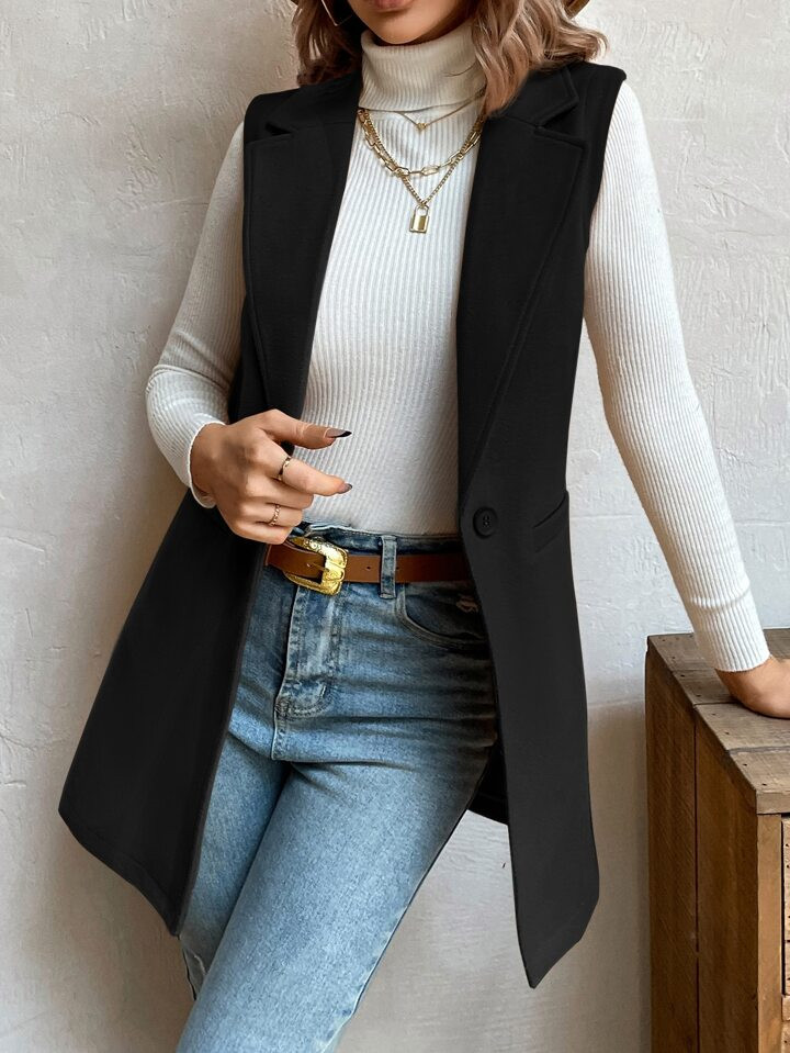 SHEIN BIZwear Abrigo de chaleco unicolor de cuello con solapa ropa de trabajo | SHEIN