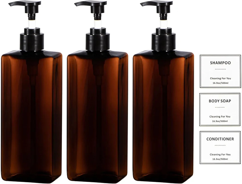 Refillable Shampoo and Conditioner Bottles, Blue Shampoo Dispenser 16.9oz/500ml, Plastic Sh... | Amazon (US)