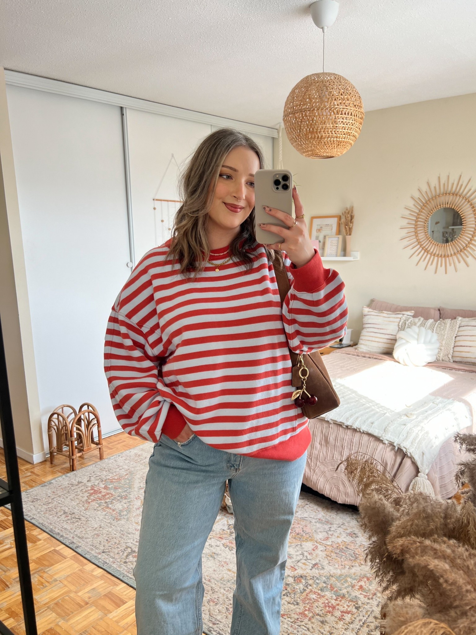 Casual spring outfit! Striped sweatshirt is so fun & cozy! Runs big, wearing M. Wearing 32 in the jeans


#LTKootd #LTKMidsize #LTKSpringSale