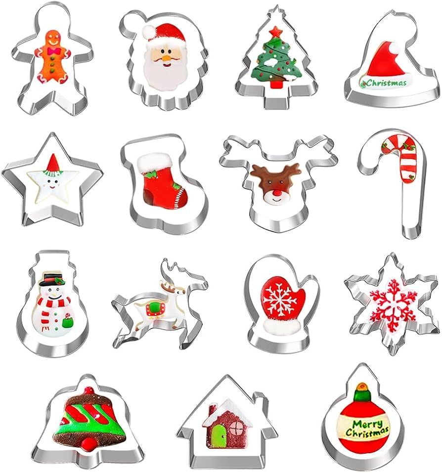 Hibery 15 Pcs Christmas Cookie Cutters, Holiday Cookie Cutters Including Snowman, Gingerbread, Ch... | Amazon (US)