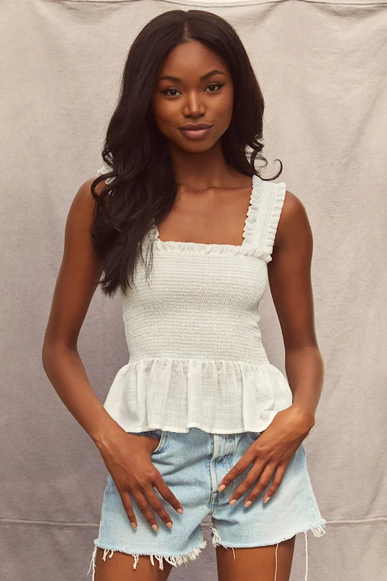 Sassy Sweetie White Smocked Ruffled Peplum Tank Top | Lulus (US)