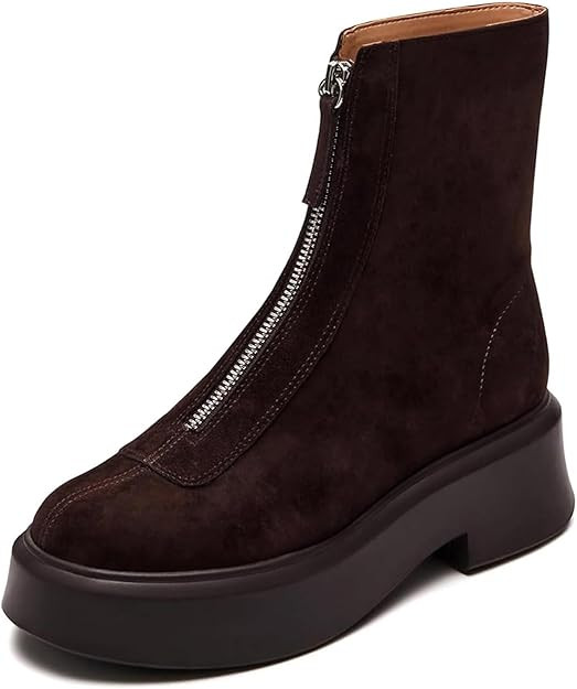 Women's Platform Ankle Boots Leather Boot Chelsea Booties Block Heel Round Toe Short Combat Boots... | Amazon (US)