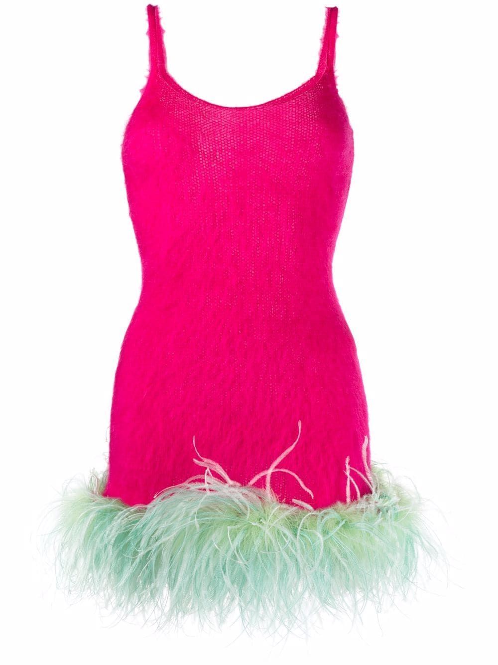 Saint Laurent feather-trim Knitted Mini Dress - Farfetch | Farfetch Global
