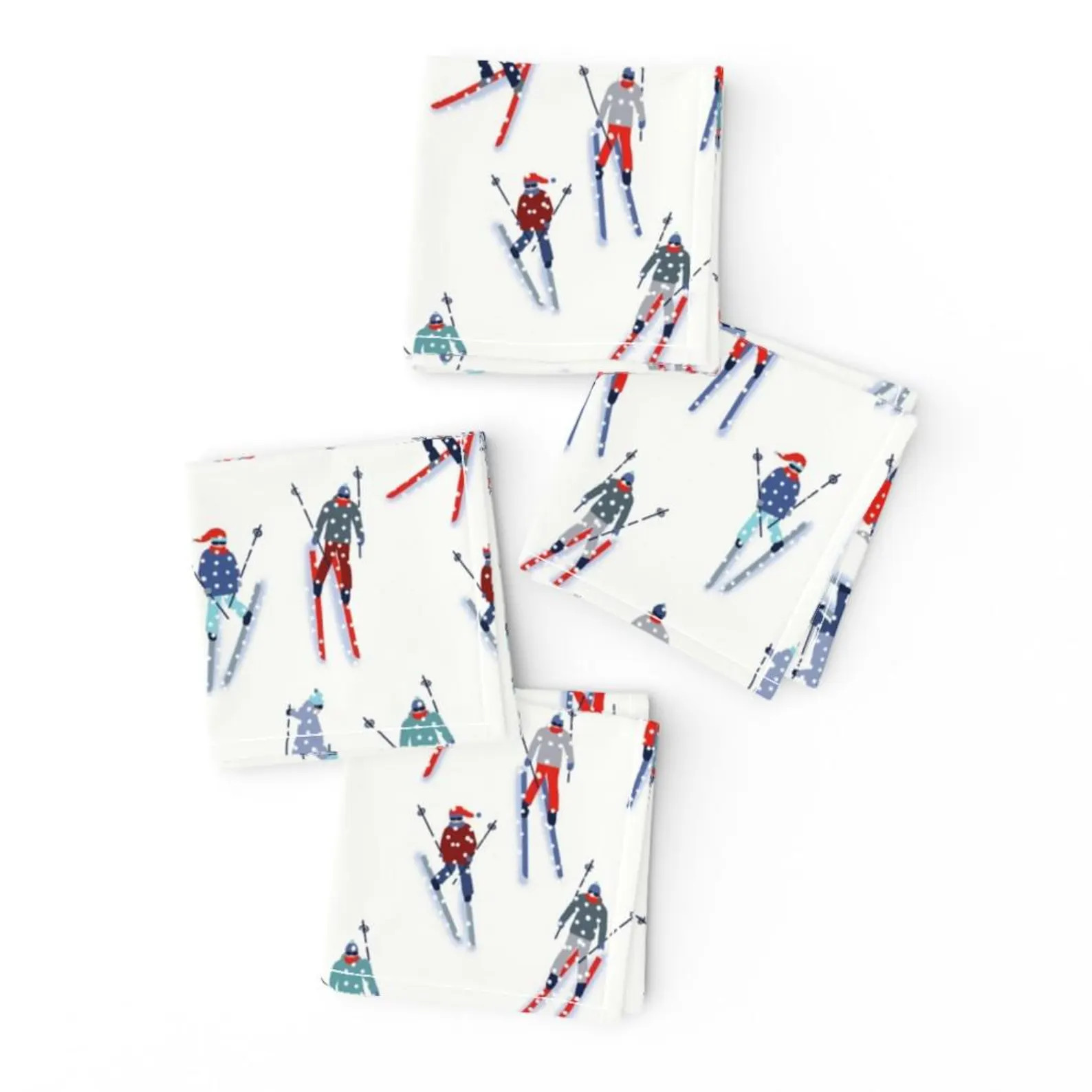 Winter Cocktail Napkins set of 4 Downhill Skiers by Kee_design_studio Snow Ski Holiday Primary Co... | Etsy (US)