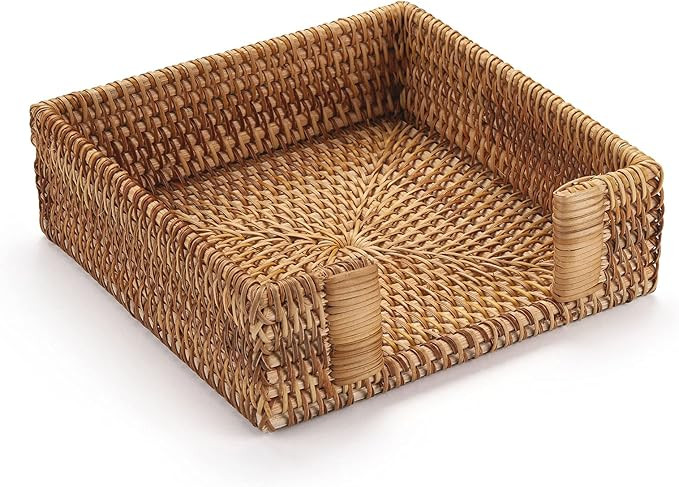 Rattan Napkin Holder Square, 7.5" x 7.5" x 2.5", Wicker Napkin Tray, Woven Guest Towel Holder for... | Amazon (US)
