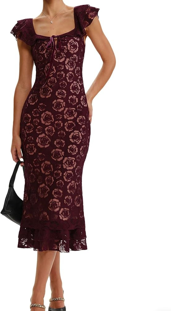 RIHOAS Midi Length Formal - Elegant Wedding Guest Bridesmaid Cocktail Gown Embroidered Floral lac... | Amazon (US)