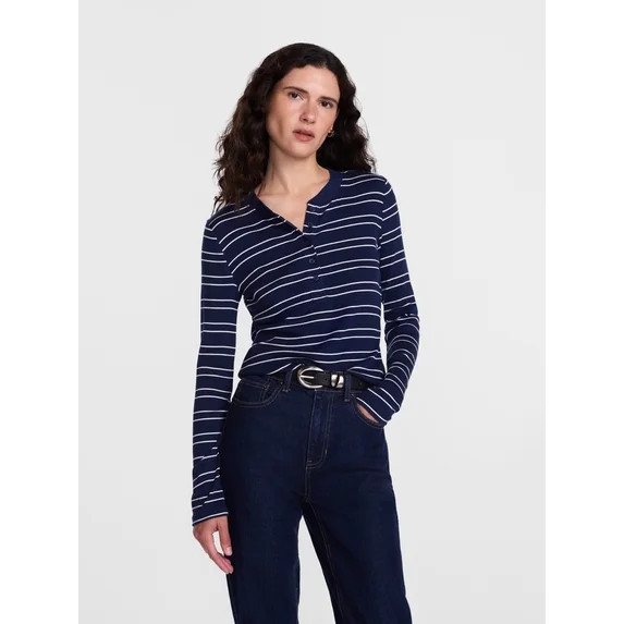 Scenario Women's and Women's Plus Rib Henley with Long Sleeves, Sizes XS-4X | Walmart (US)