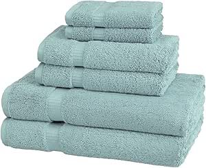 Amazon Brand – Pinzon Organic Cotton Bathroom Towels, 6-Piece Set, Spa Blue | Amazon (US)