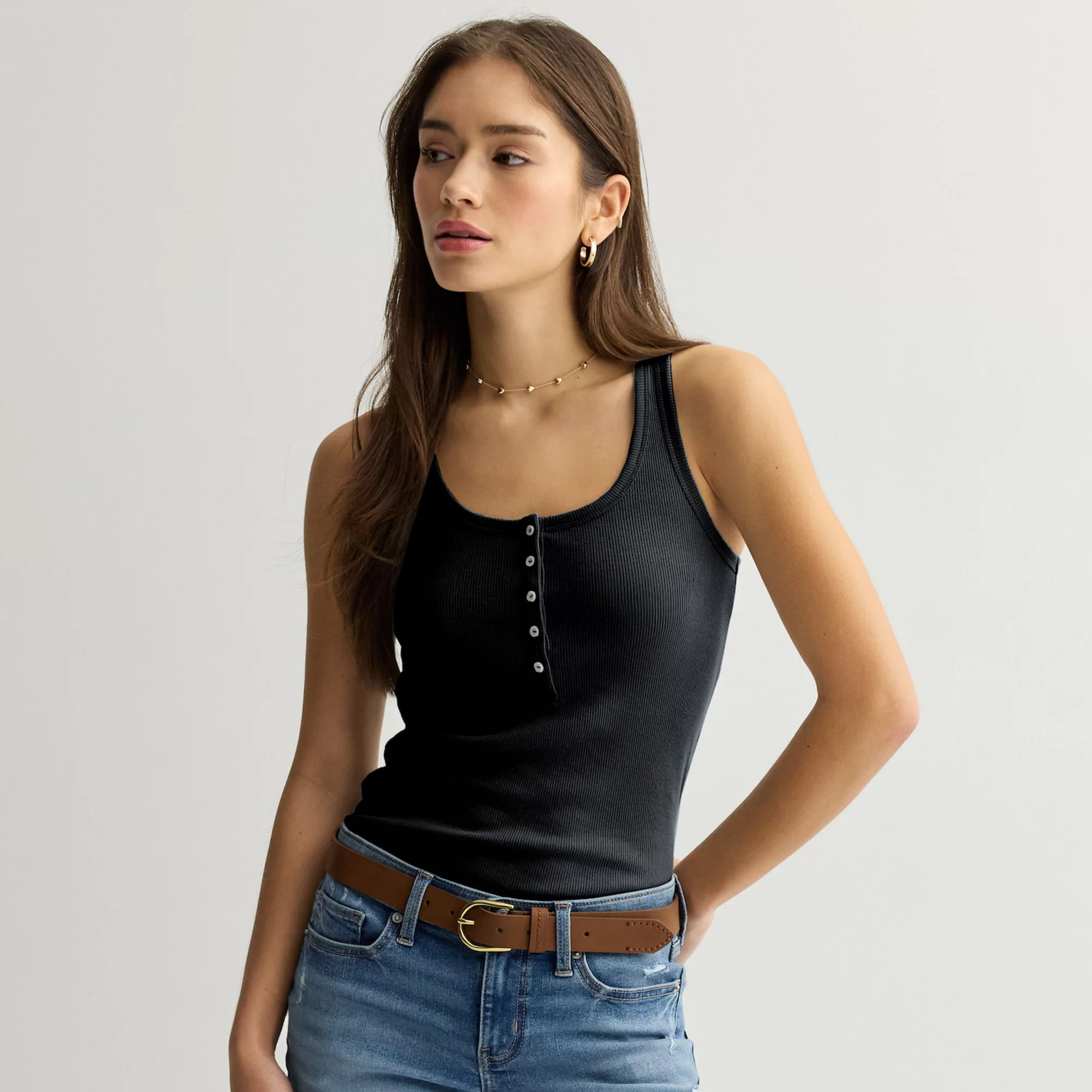 Juniors' SO® Ribbed Henley Tank Top | Kohl's