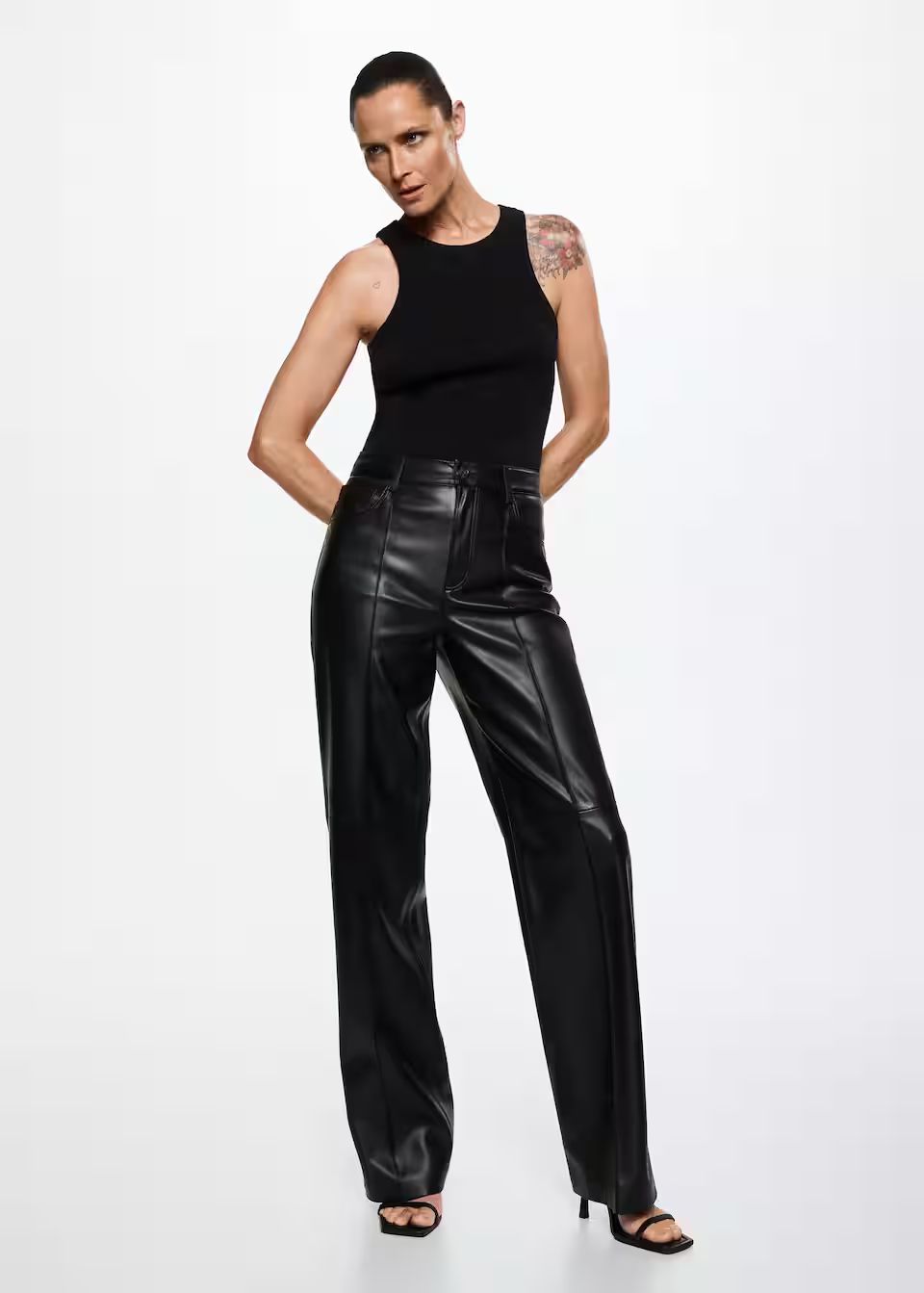 Leather effect high waist pant -  Women | Mango USA | MANGO (US)