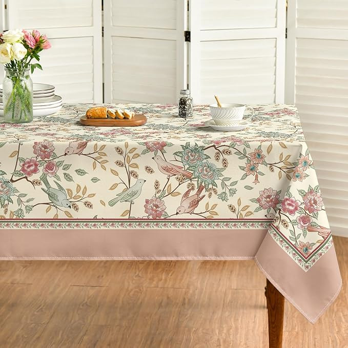 Horaldaily Floral Rectangular Tablecloth 60x84 Inch, Pink Birds Elegant Vintage Washable Seasonal... | Amazon (US)