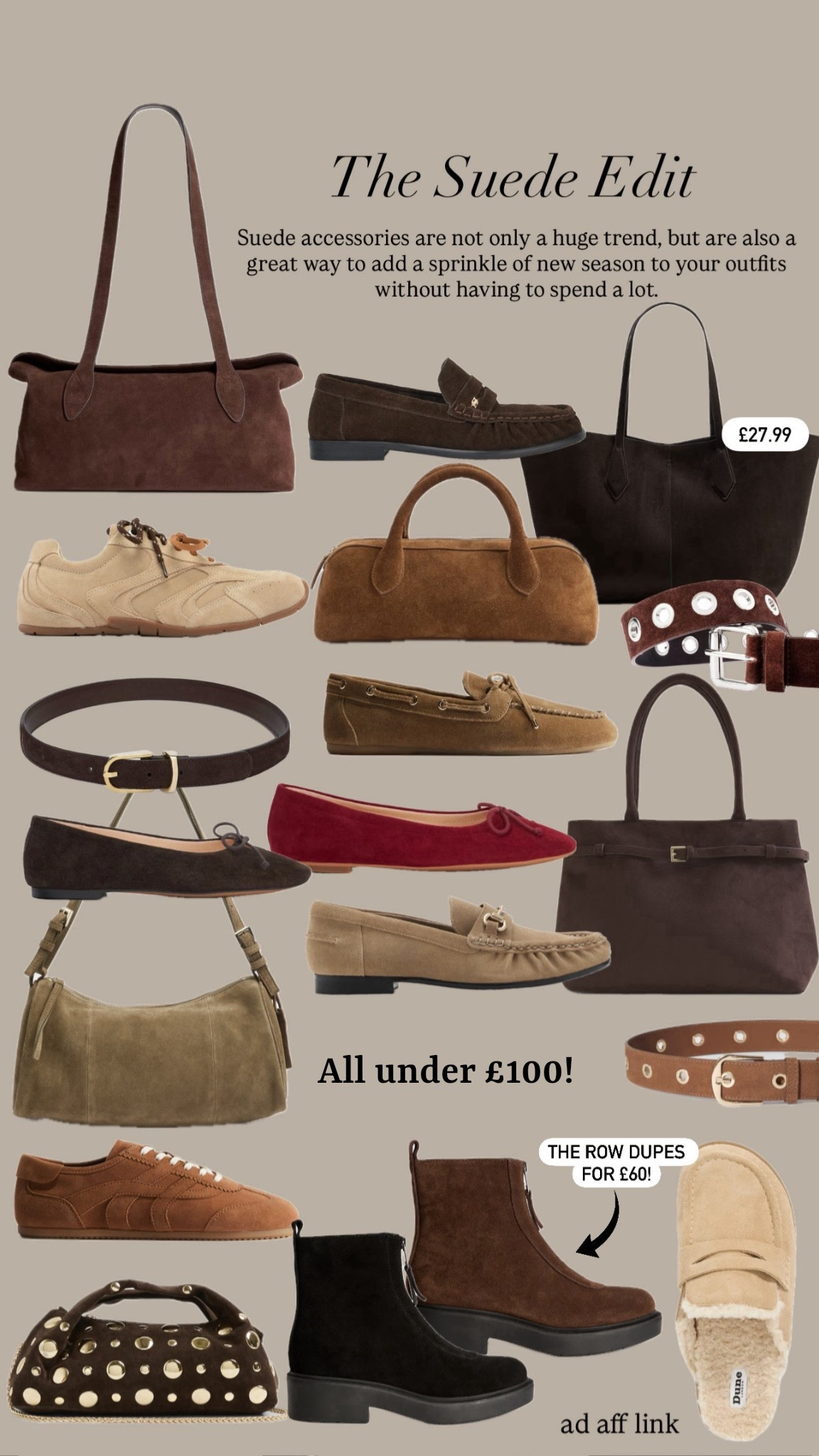 The Accessories Edit: Suede trend under £100 

So many great suede loafers, ballet flats & boots for footwear but lots of great bags and belts to finish off your look! 

#LTKshoes #LTKautumn #LTKsale
