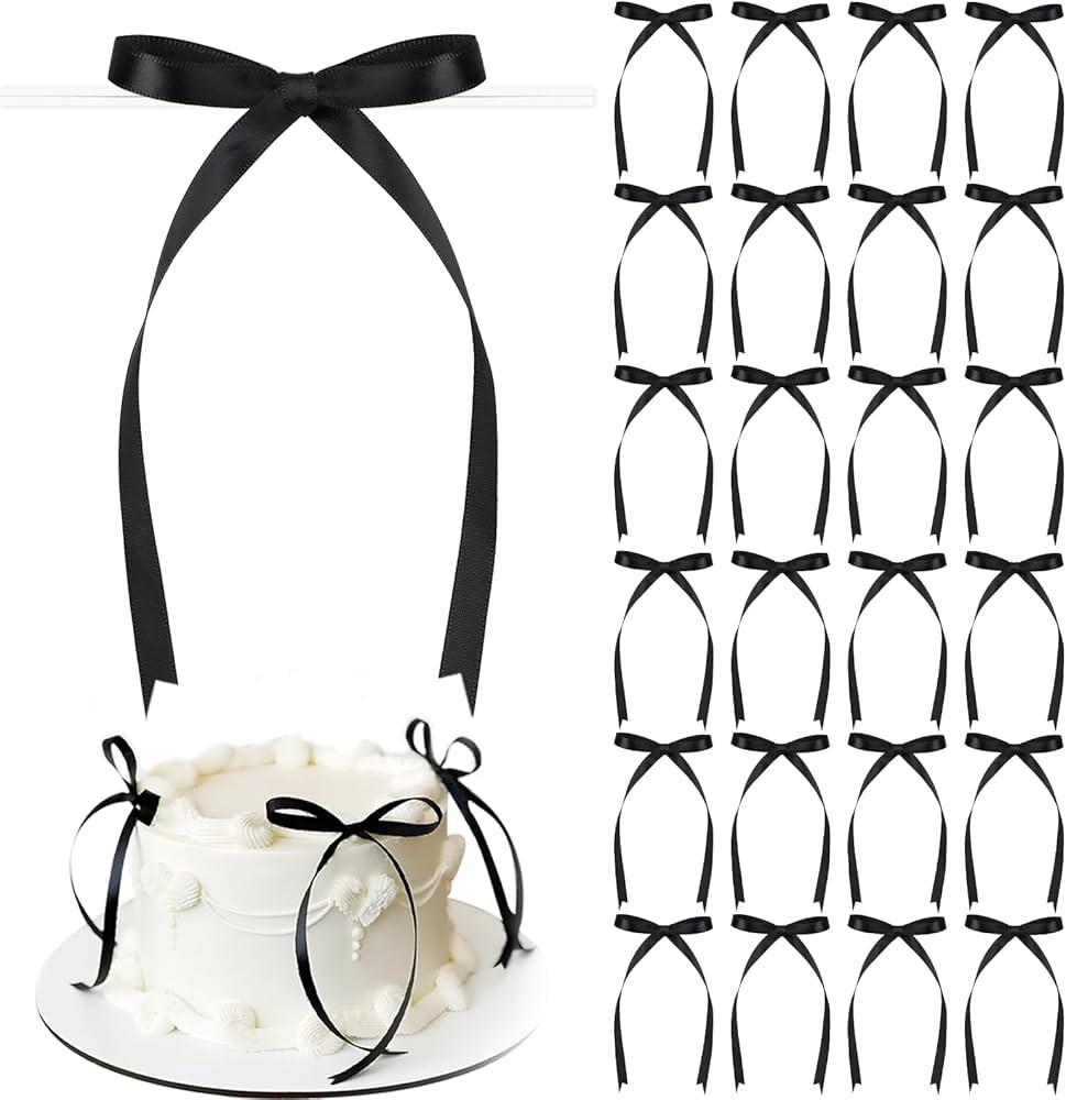 50pcs Black Satin Ribbon Bows 4.7''x7.1'' Twist Tie Bows for Cake Balloons Crafts Glass Gift Wrap... | Amazon (US)