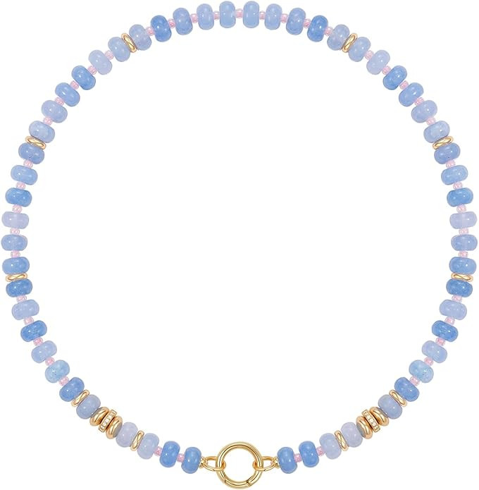 KissYan Beaded Necklaces for Women, Handmade Natural Stone Boho Choker with 14K Gold Plated Clasp... | Amazon (US)