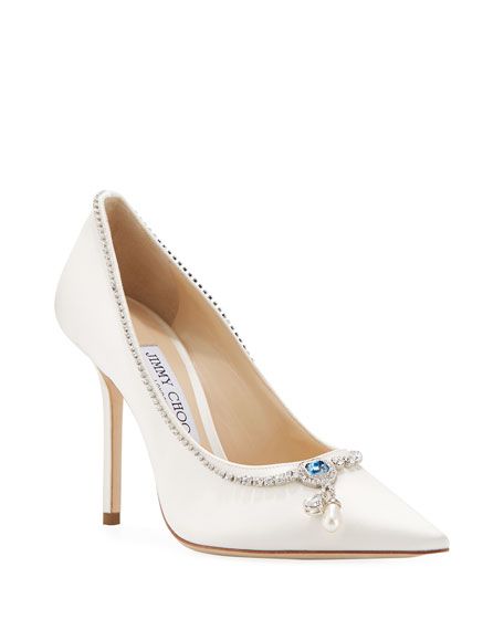 Jimmy Choo Love 100mm Crystal-Neck Satin Cocktail Pumps | Neiman Marcus
