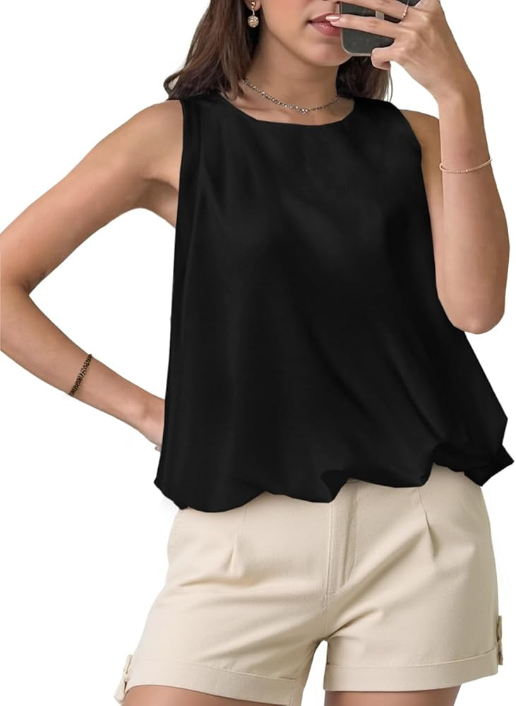 Cicy Bell Womens Silk Satin Cropped Tank Tops Bubble Hem Summer Trendy Sleeveless Shirts Crew Nec... | Amazon (US)