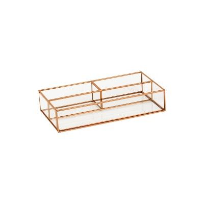 3 Compartment Vertical Glass & Metal Vanity Organizer Copper Finish 10"X5"X2" - Threshold™ | Target