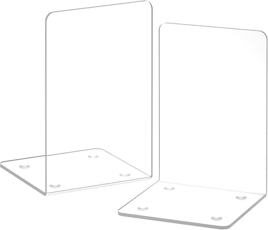 Acrylic Bookends 2 Pieces, VFINE Book Ends for Shelves, Clear Bookends for Shelves Decor Book End... | Amazon (US)
