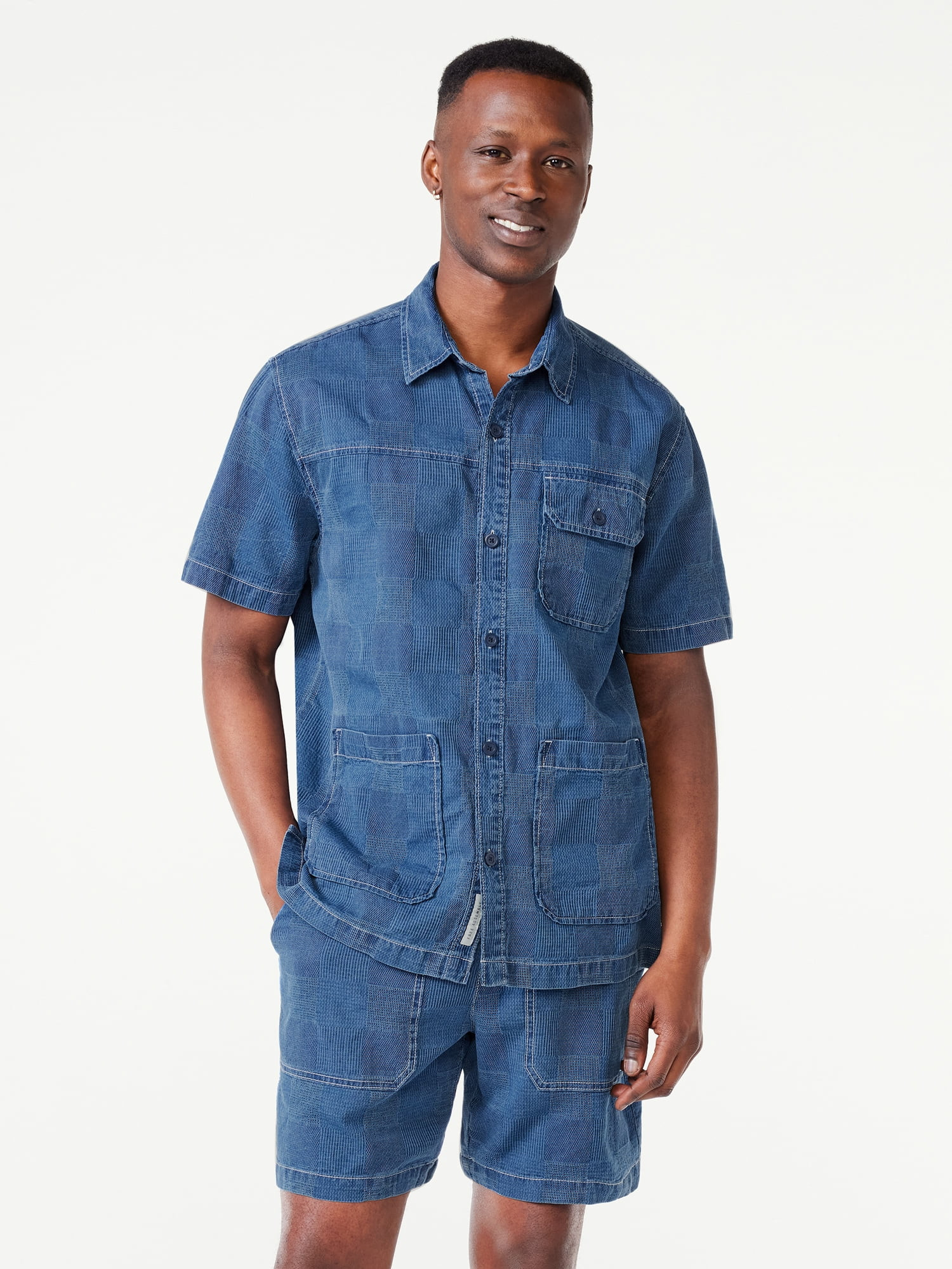 Free Assembly Men's Patchwork Utility Shirt with Short Sleeves - Walmart.com | Walmart (US)