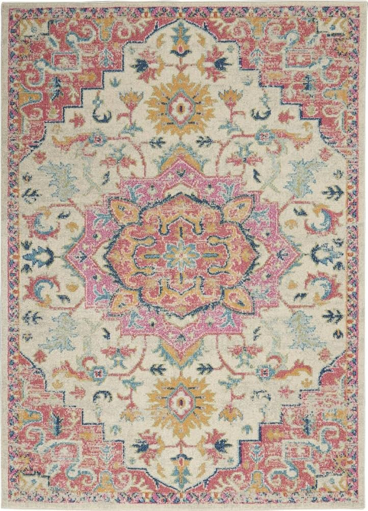 Nourison Passion Ivory/Pink 3'9" x 5'9" Area Rug, Boho, Moroccan, Bed Room, Living Room, Dining R... | Amazon (US)