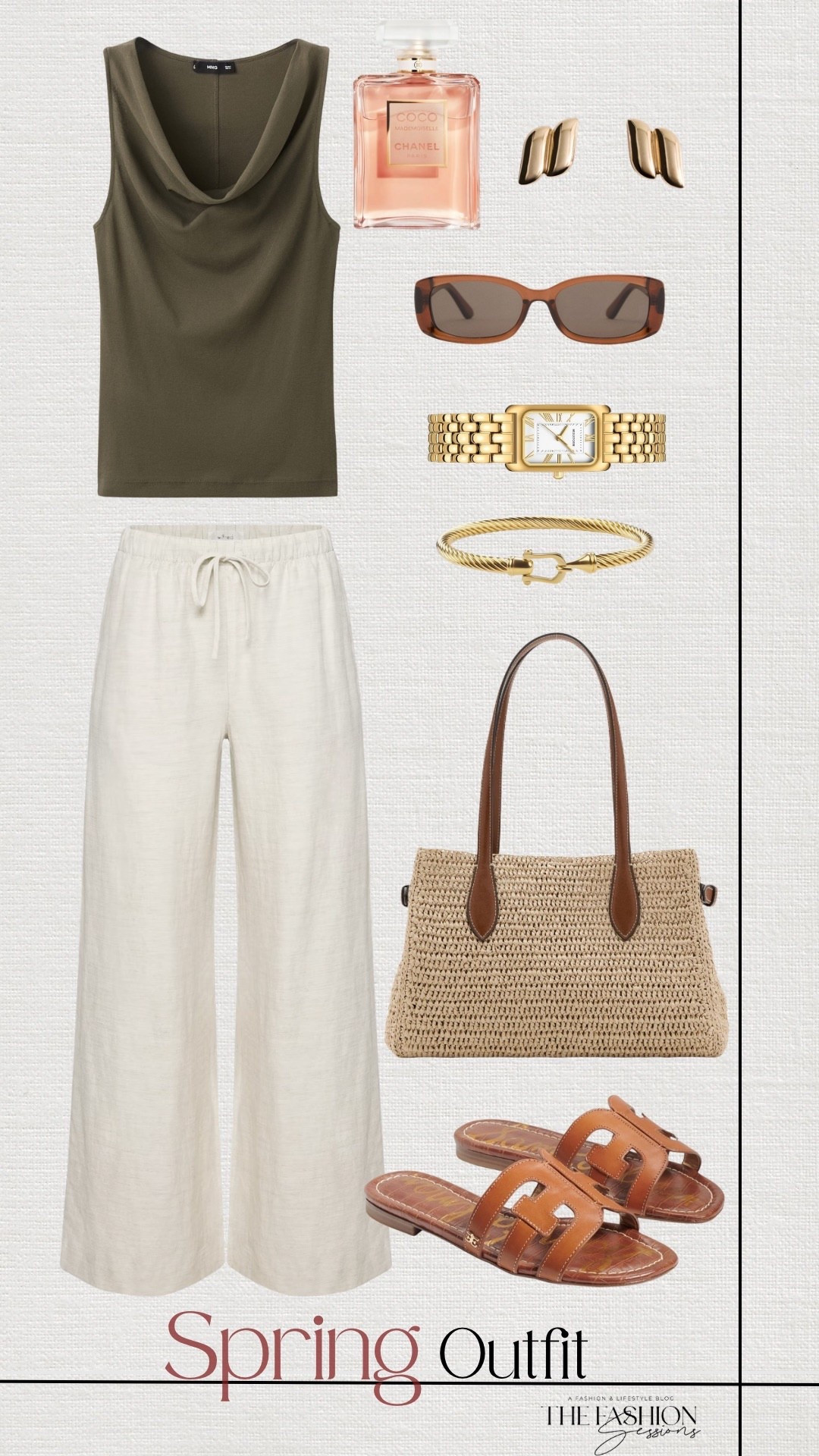 Spring Outfit | Olive Green Top | Linen Pants | Sam Edelman Sandals | Woven Bag | 

#LTKootd #LTKSeasonal
