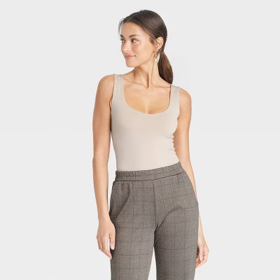 Women's Slim Fit Seamless Tank Top - A New Day™ Beige XS | Target