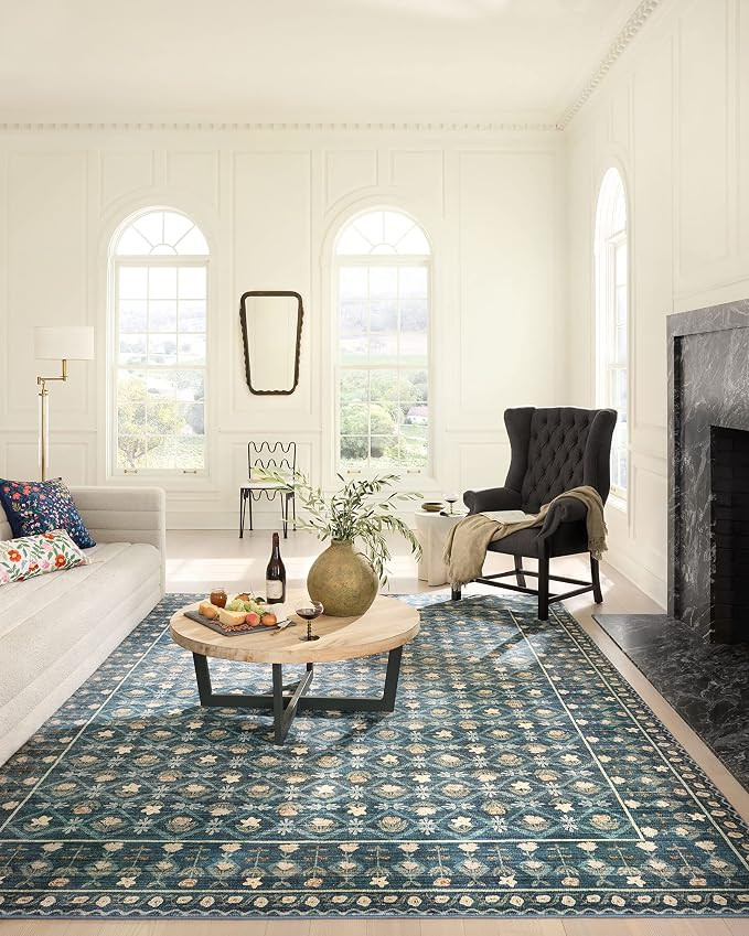 Rifle Paper Co. x Loloi Eden Collection EDE-03 Lattice Indigo 7'-6" x 9'-6" Area Rug feat. CloudP... | Amazon (US)