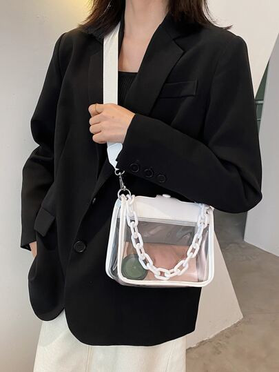 Mini Clear Chain Decor Square Bag, Stadium Approved 12 X 12 X 6 Clear Transparent Purse Bag For C... | SHEIN