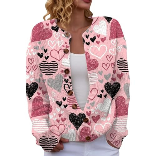 Heart Sweater for Women Crew Neck Ribbed Knit Open Front Valentines Day Sweaters for Women | Amazon (US)