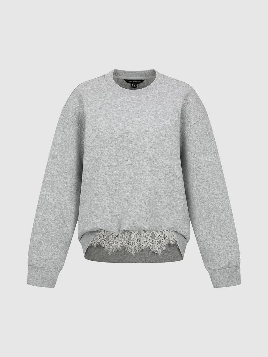 Crew Neck Lace Trim Sweatshirts | Urban Revivo