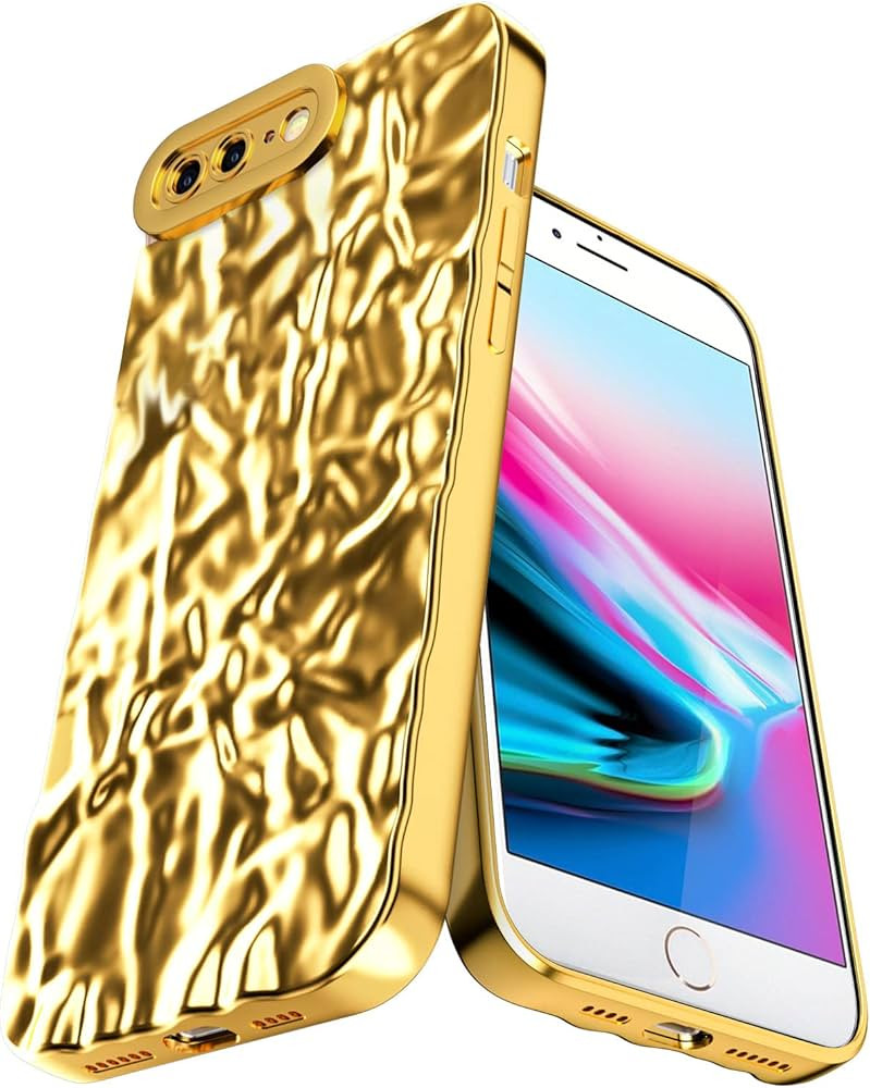 AICase Cute Women Tin Foil Pleated Electroplated Cell Phone Basic Case for iPhone (Gold, iPhone 7... | Amazon (US)