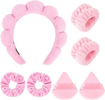 7Pcs Puffy Spa Headband and Wristband Set Skincare Headband for Washing Face Scrunchies Powder Pu... | Amazon (US)