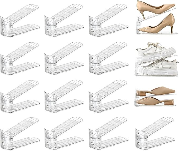 shoe slots organizer, Clear Shoe Stacker, Adjustable Level Shoe Rack,Storage Space Saver for Snea... | Amazon (US)