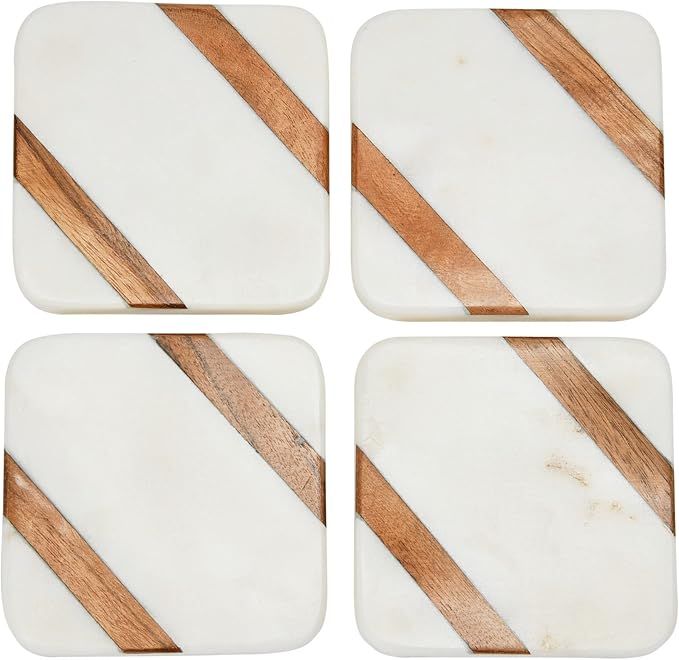 Bloomingville White Marble & Acacia Wood (Set of 4 Pieces) Coasters, 4" L x 1" W x 4" H, Multicol... | Amazon (US)