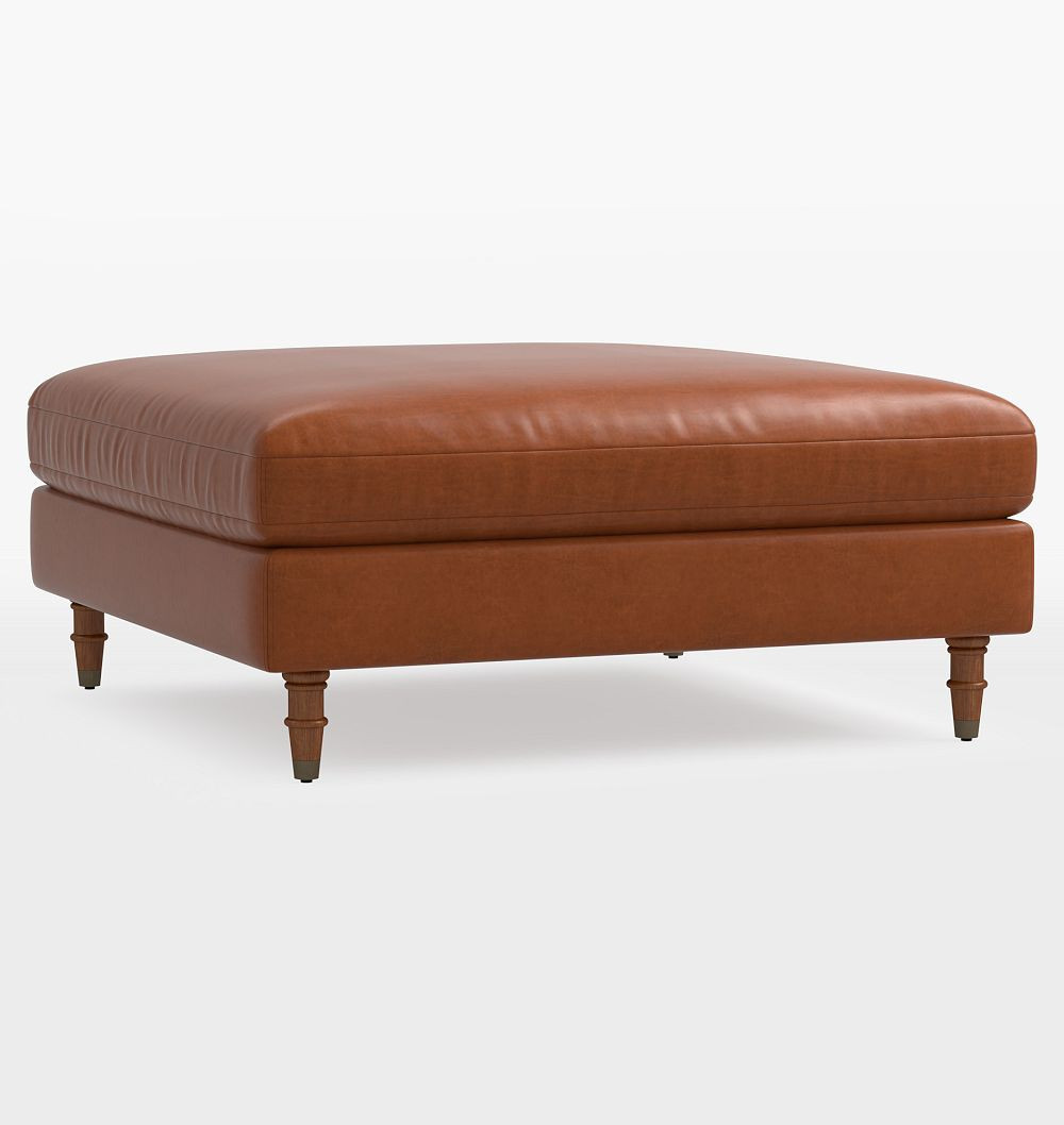 Luisa Leather Ottoman, 42" x 42" - Distressed Pure Leather Saddle | Rejuvenation