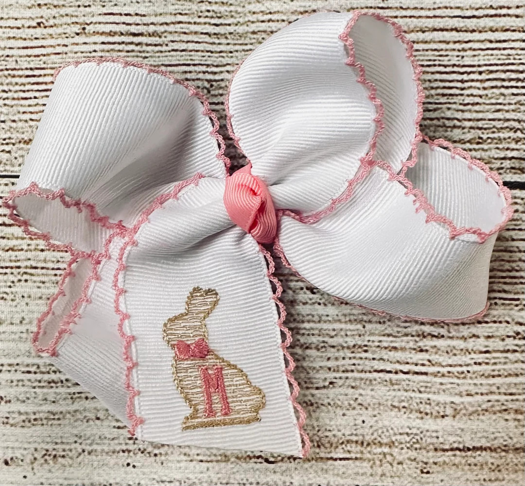Personalized Monogrammed Moonstitch Hair Bow Easter Bunny Initial Hairbow, Custom Easter Bunnies ... | Etsy (US)