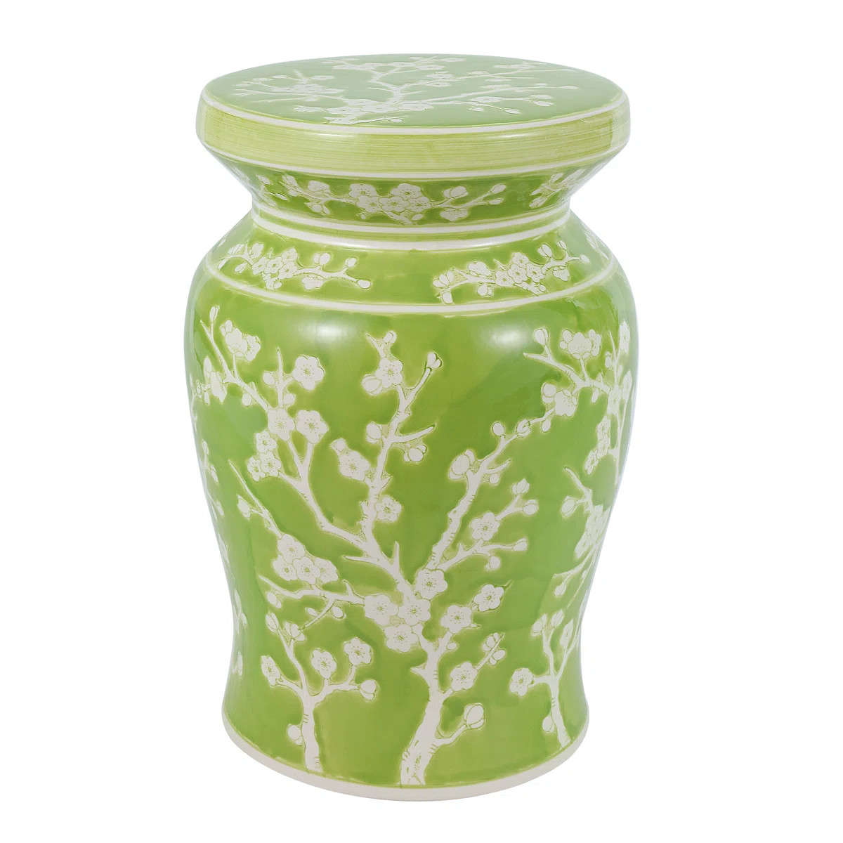 Cherry Blossom Classic 17.75" Green and White Ceramic Garden Stool, Indoor Outdoor Chinoiserie Pa... | Wayfair North America