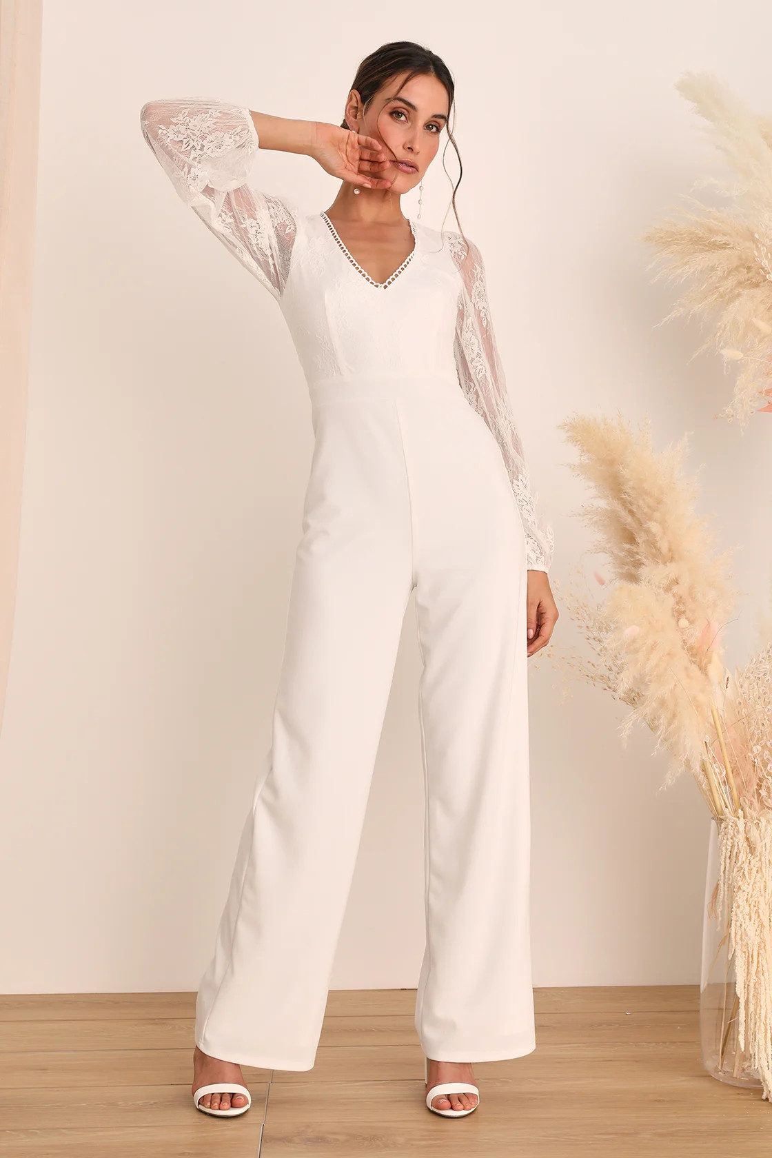 Romantic Essence White Lace Long Sleeve Jumpsuit | Lulus (US)