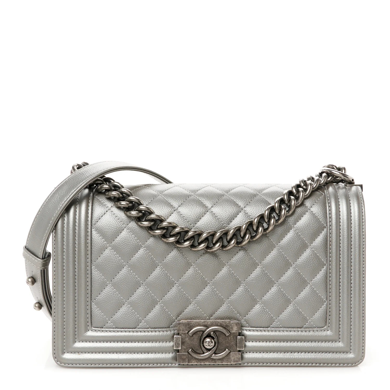 Metallic Caviar Quilted Medium Boy Flap Silver | FASHIONPHILE (US)