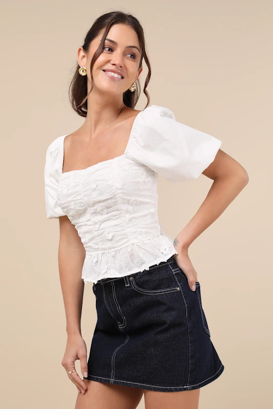 Instantly Perfect White Embroidered Puff Sleeve Top | Lulus