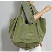 Extra Large Leather Tote Bag, Oversized Distressed Green Carryall Purse, Very Soft Handbag For Everyday Use & Travel | Etsy (US)