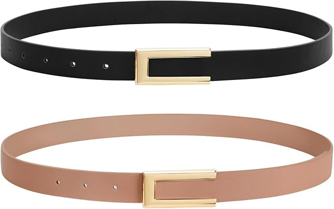 SANSTHS 2 Pack Skinny Leather Belts for Women, Ladies Thin Waist Belt for Dresses Jeans Pants wit... | Amazon (US)