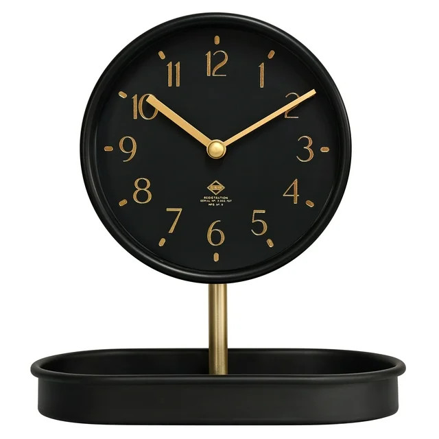Better Homes & Garden Black and Gold Tabletop Clock with Trinket Tray | Walmart (US)
