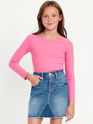Long-Sleeve Ribbed Lace-Trim Top for Girls | Old Navy (US)