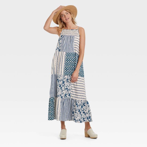 Women's Sleeveless Tiered Dress - Universal Thread™ Blue Patchwork | Target