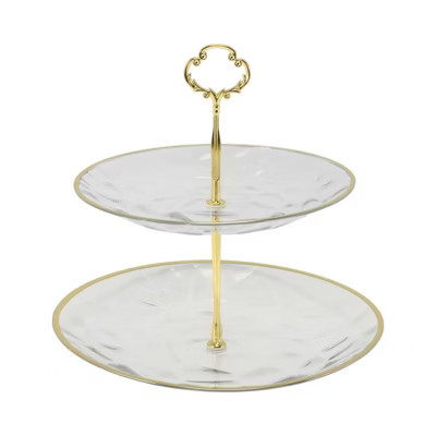 Unique Bargains 2 Tier Dessert Cup Cake Holder Tower with Tiered Tray for Donut Fruits Clear Gold Tone | Target
