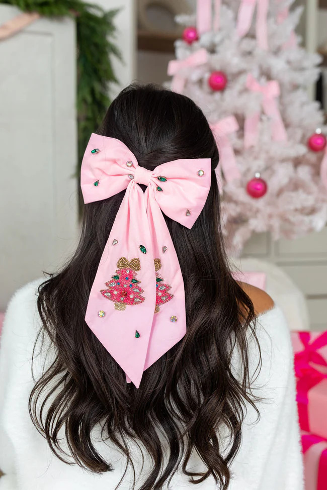 Pink Hair Bow with Hot Pink Christmas Tree | Pink Lily