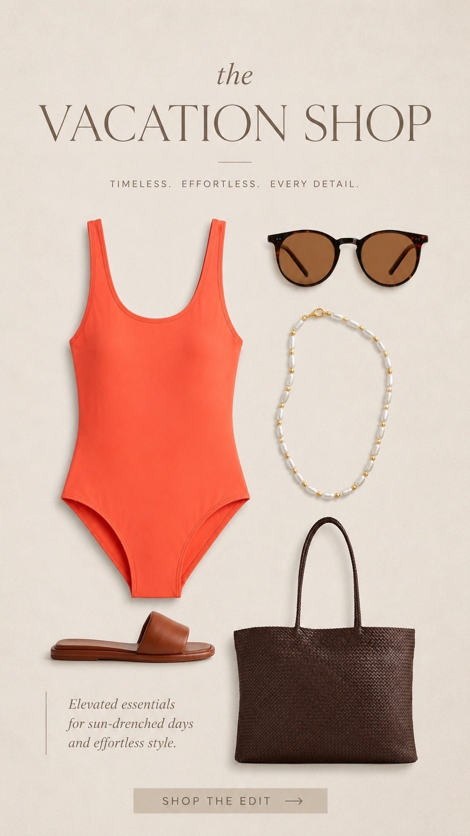 The vacation look from @onequince I’m packing on repeat this summer ☀️

A flattering coral one piece, woven tote, classic slides, tortoise sunglasses, and a timeless pearl necklace create the perfect effortless vacation outfit. Chic, elevated, and easy to wear from the beach to lunch and everywhere in between. #quincepartner