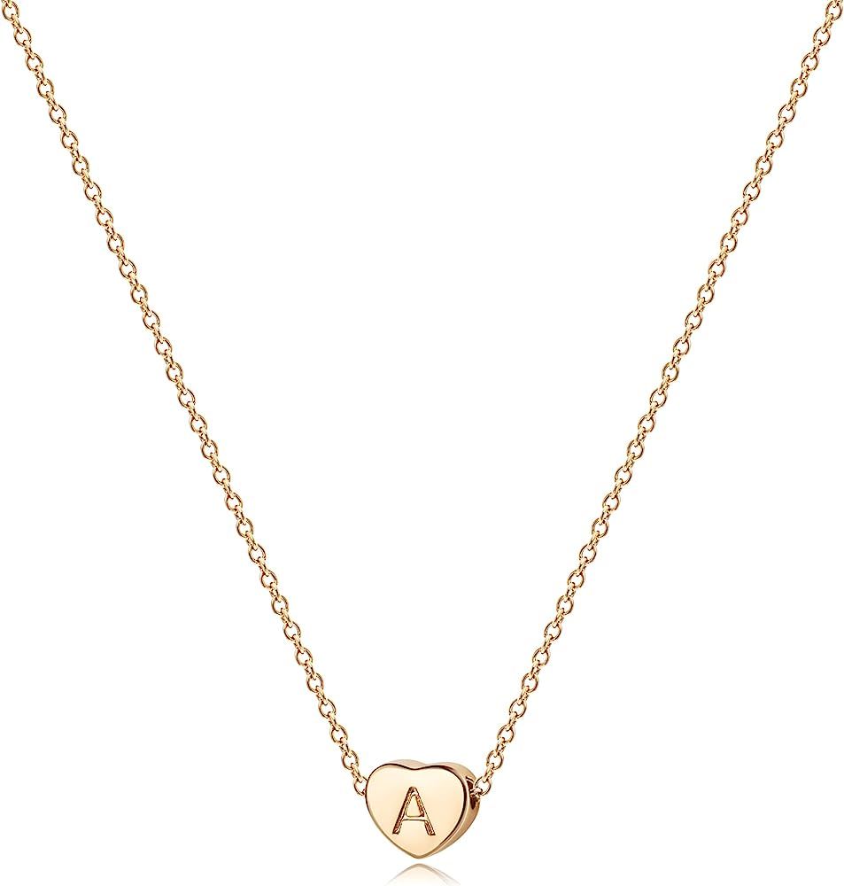 Tiny Gold Initial Heart Necklace-14K Gold Filled Handmade Dainty Personalized Letter Heart Choker Ne | Amazon (US)